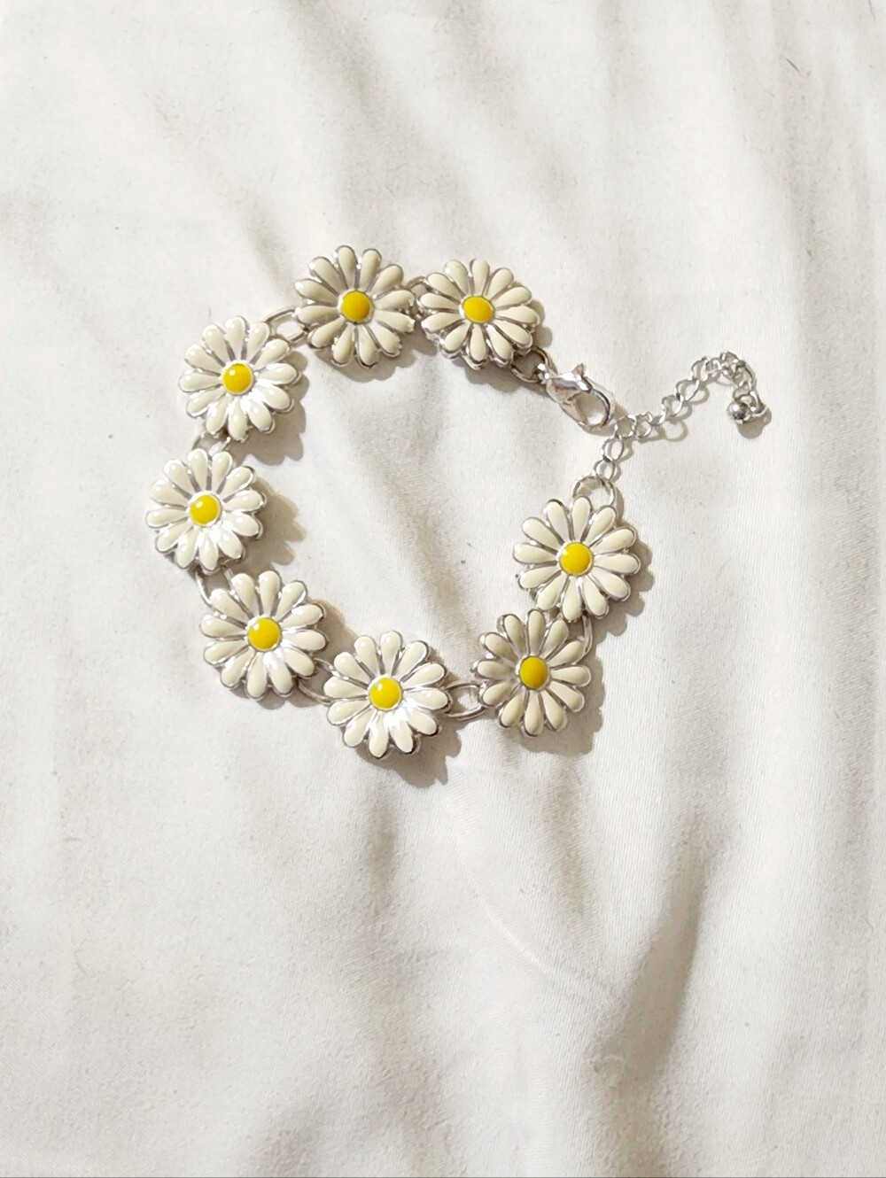 White and Yellow Daisy Link Bracelet - Women Jewelry